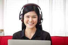 Asian female teacher Online teaching Live via Video Conference.